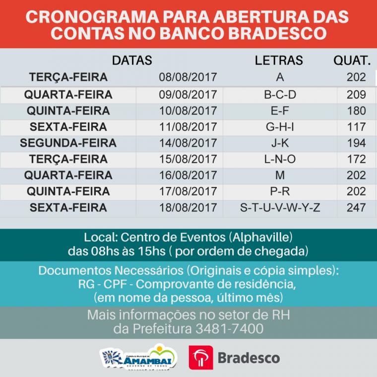 COMUNICADO DE  ABERTURA DE CONTAS NO BANCO BRADESCO